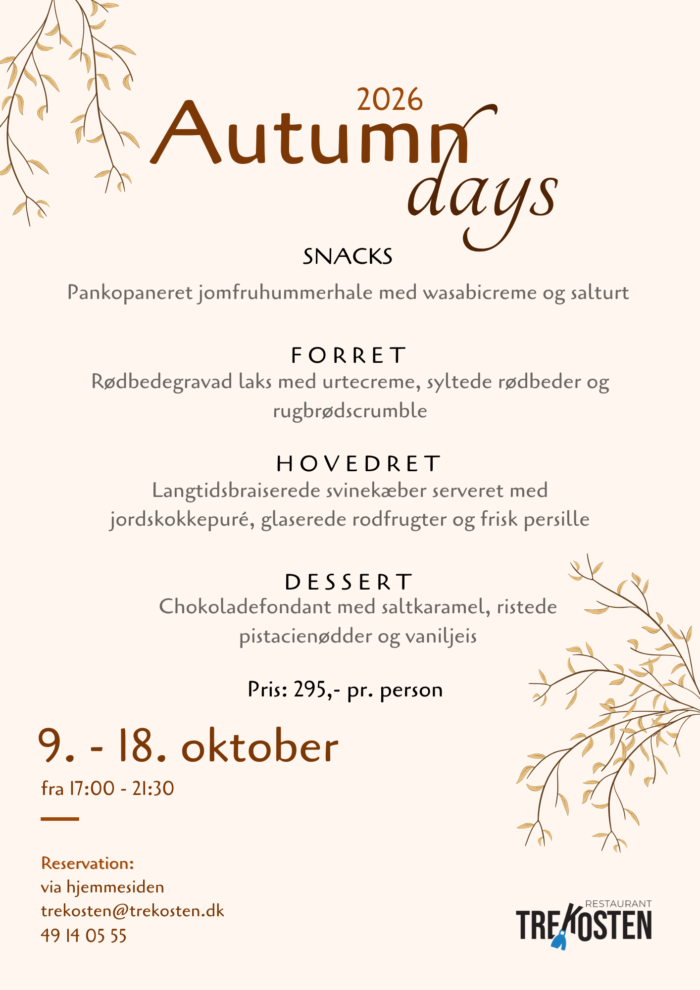 Autumn Days flyer – 4-retters efterårsmenu hos Restaurant Trekosten