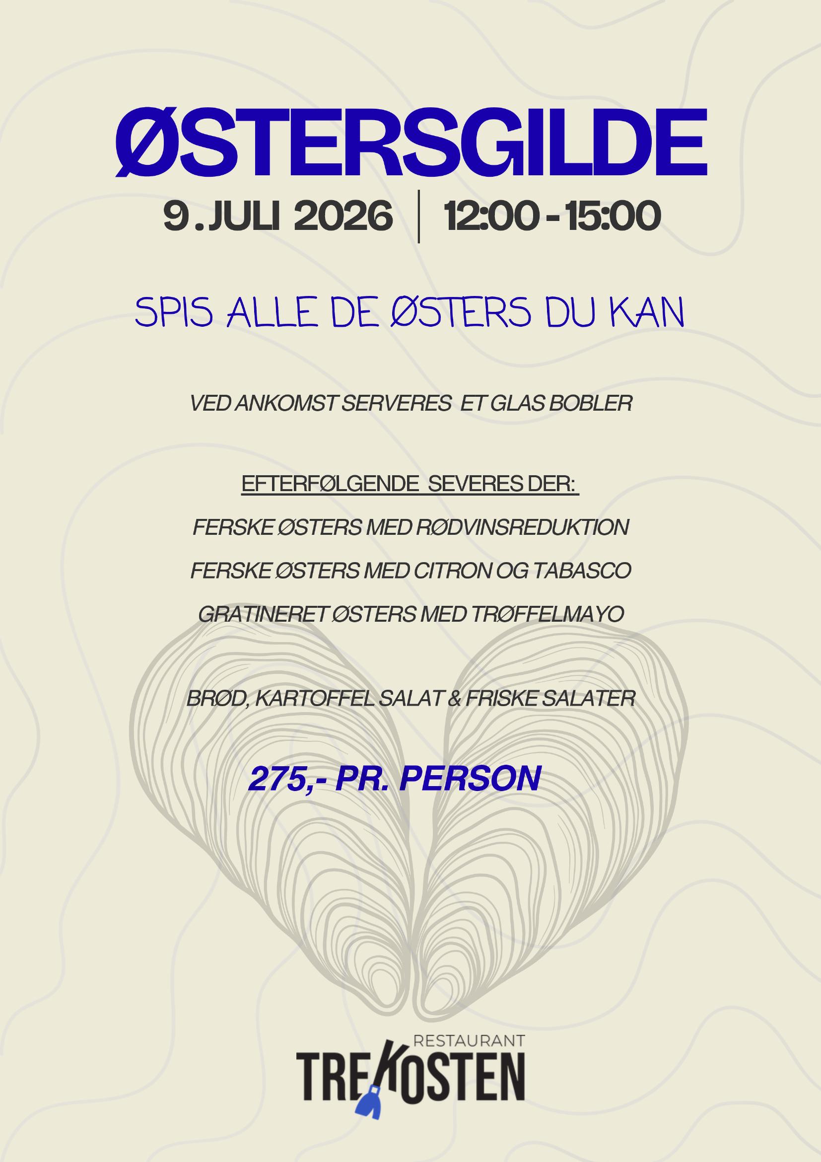 Østersgilde flyer – spis alle de østers du kan hos Restaurant Trekosten