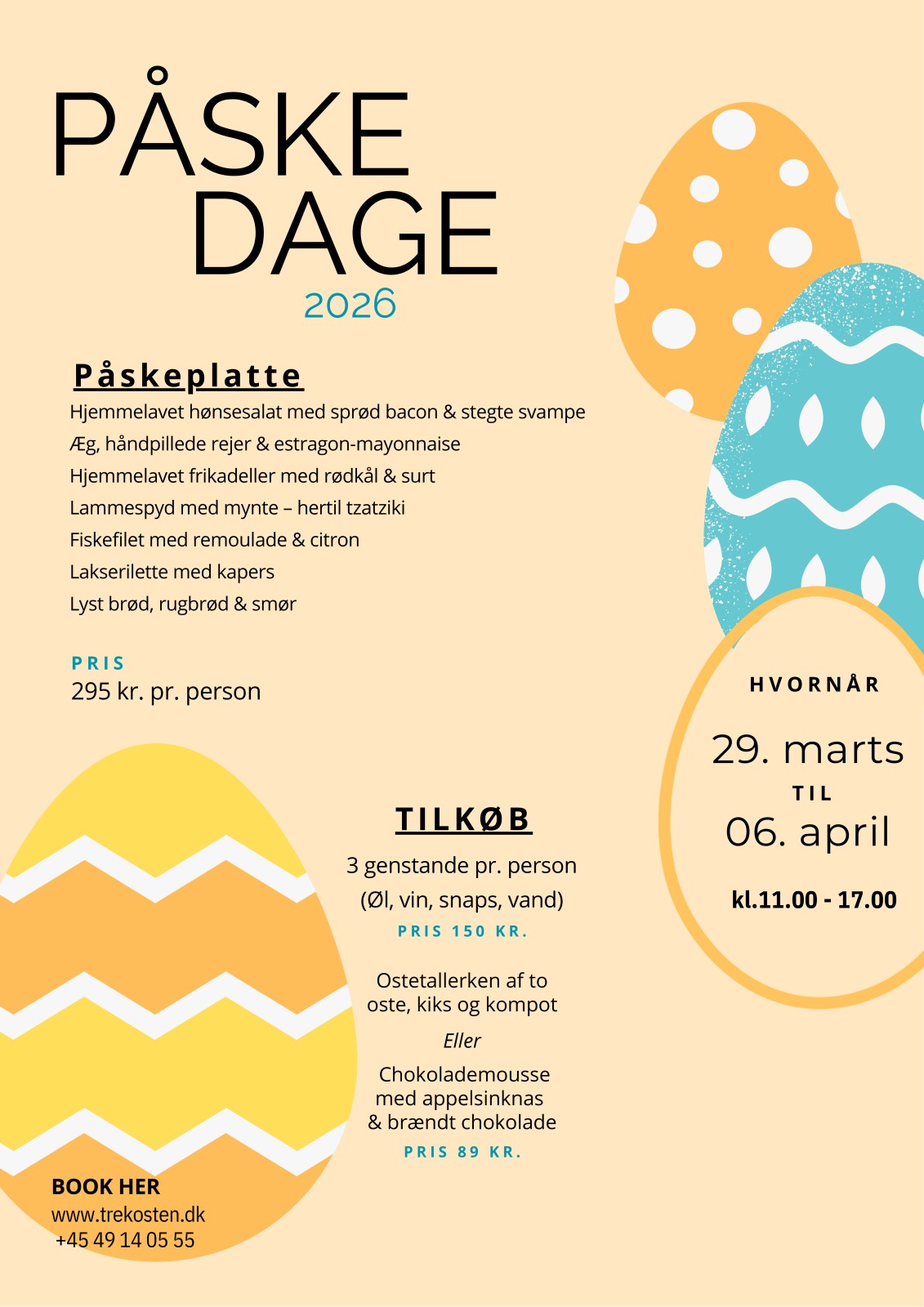 Påskeplatte flyer – påskefrokost hos Restaurant Trekosten