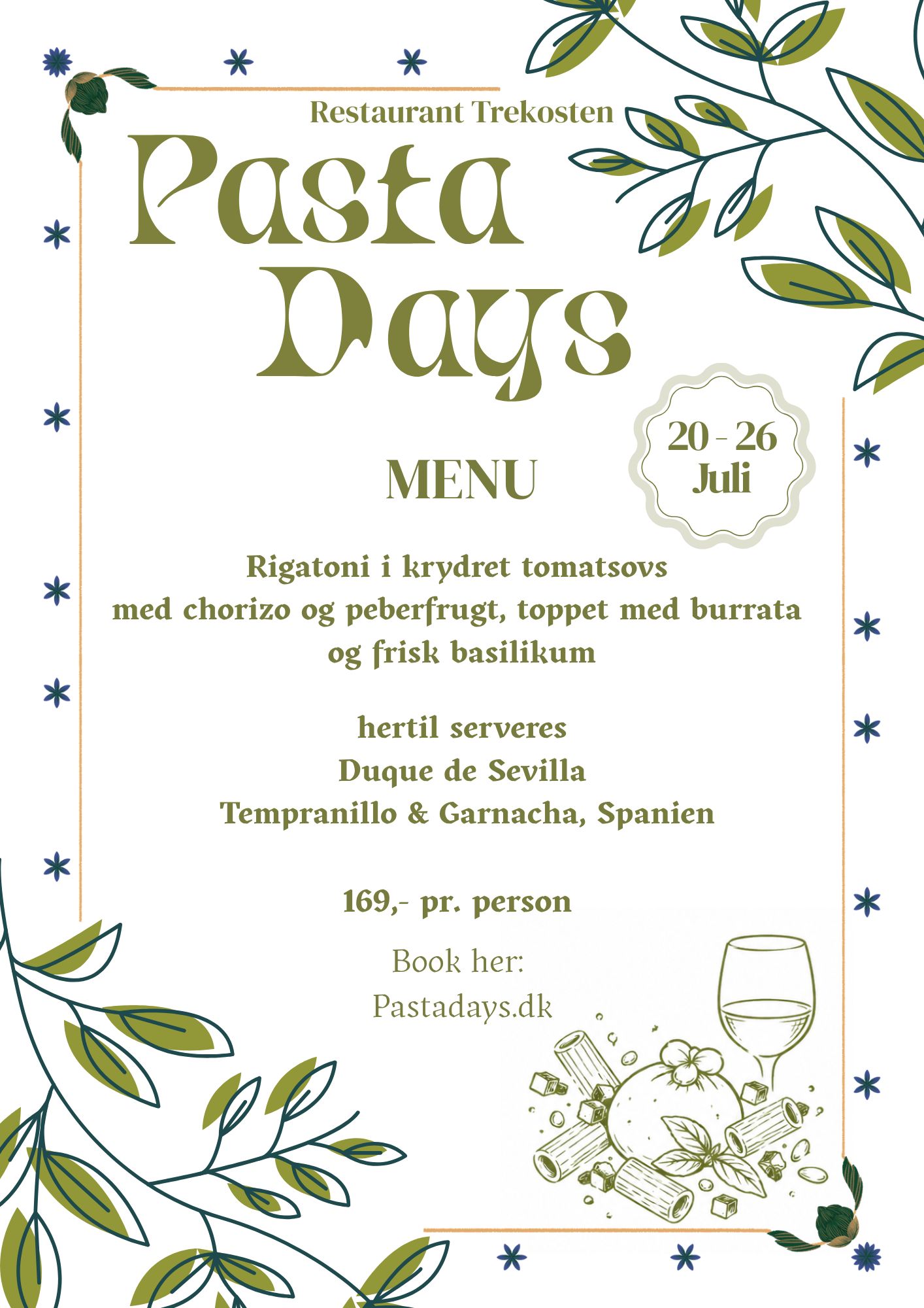 Pasta Days flyer – Rigatoni med chorizo og burrata hos Restaurant Trekosten