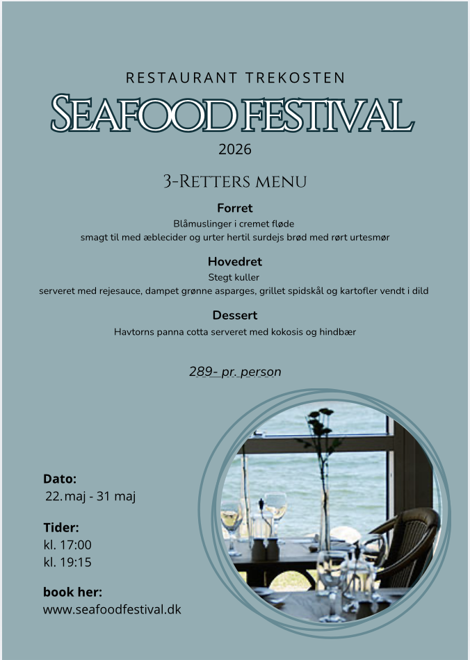 Seafood Festival flyer – 3-retters menu hos Restaurant Trekosten