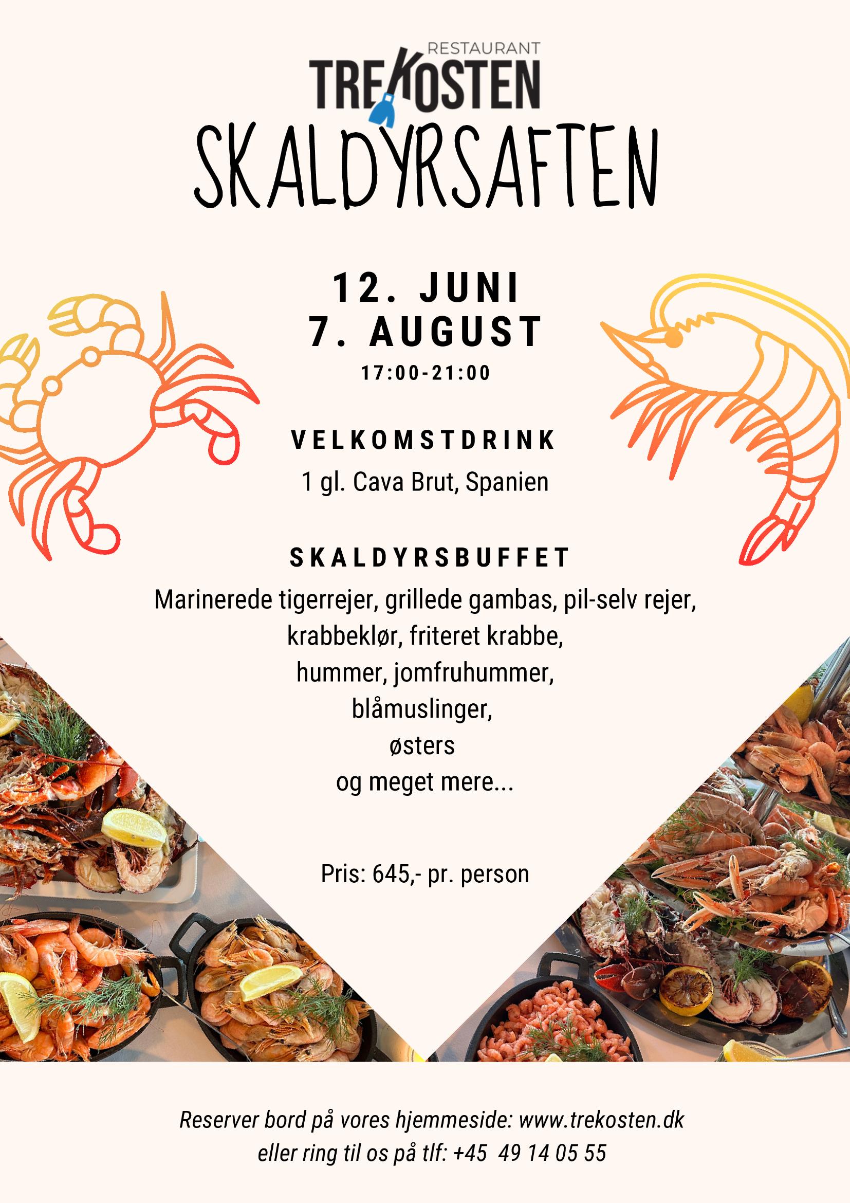 Skaldyrsaften flyer – skaldyrsbuffet hos Restaurant Trekosten